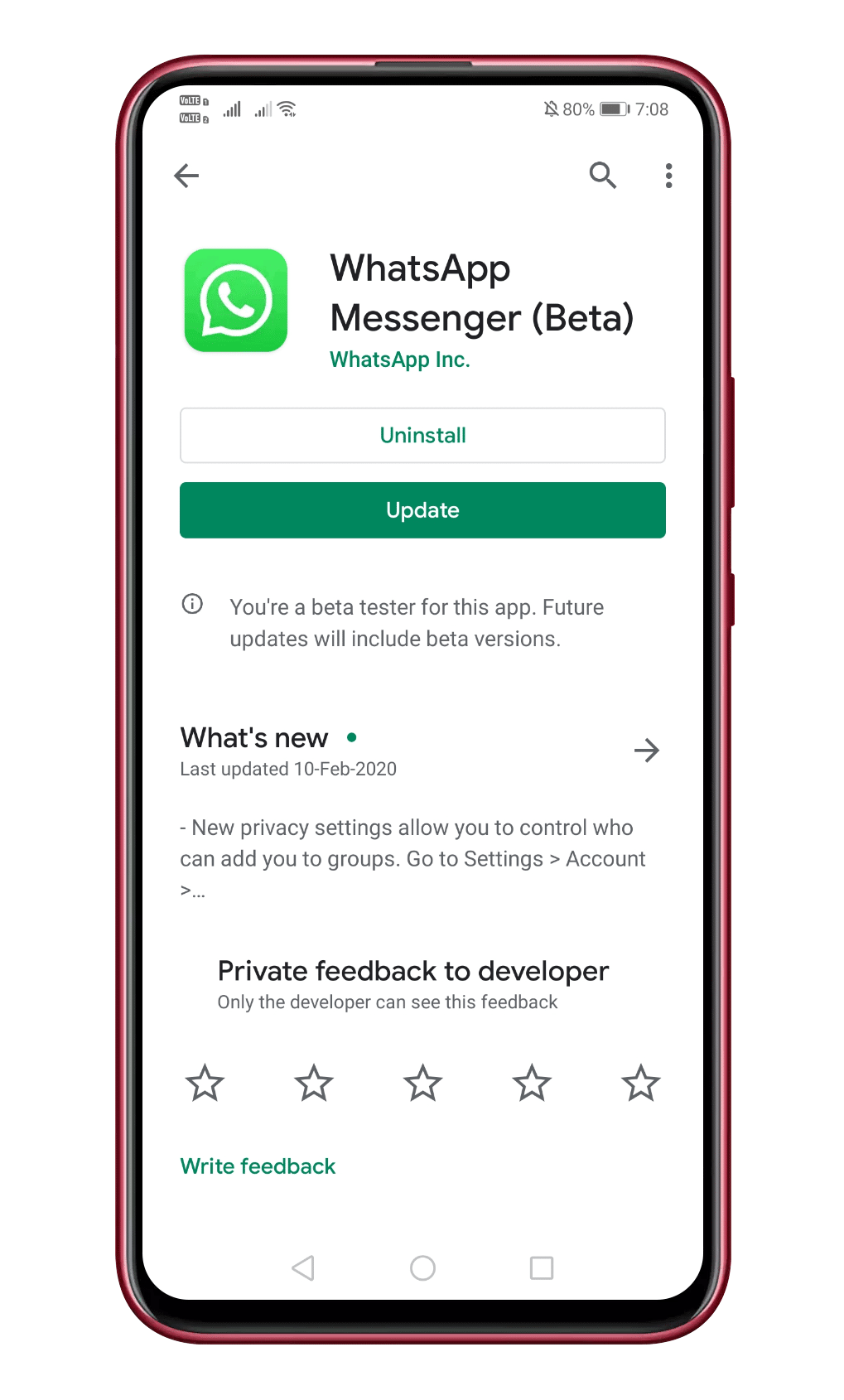 Update the WhatsApp beta app