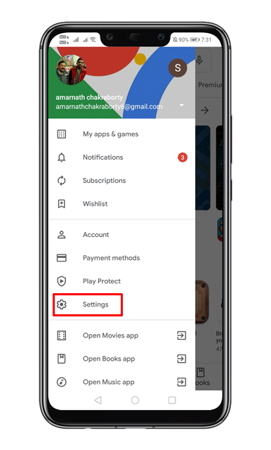 Tap on the 'Settings' option