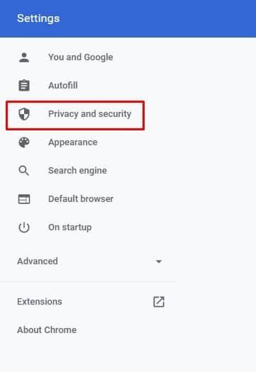 Select 'Privacy and security.'