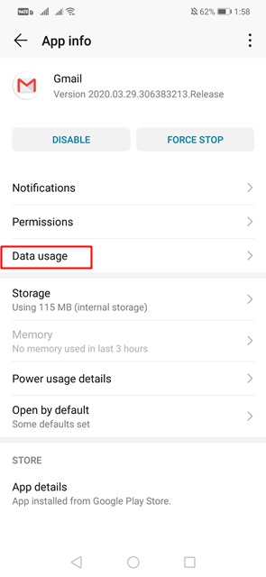 Tap on the 'Data Usage' option.