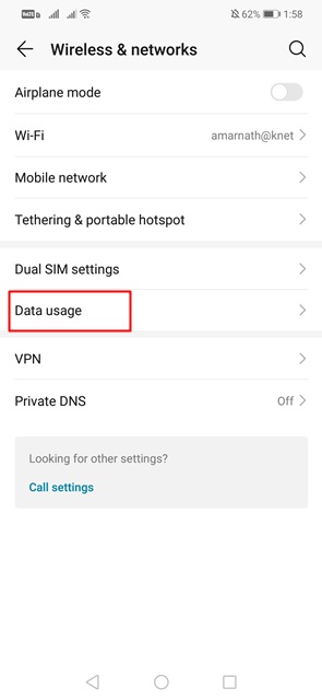 Tap on the 'Data Usage'