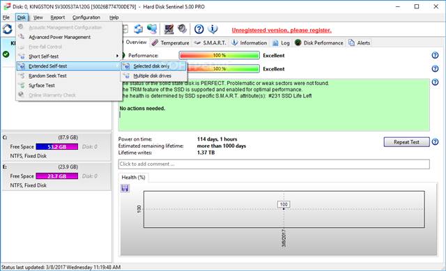 check ssd health parted magic