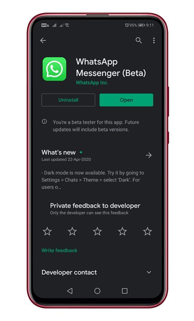 Ενημερώστε το WhatsApp Beta