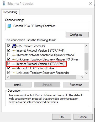 Pilih 'Internet Protocol Version 4 (TCP / IPv4)'