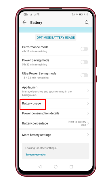 Tap on 'Battery Usage'