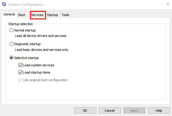 Open the 'Services' tab