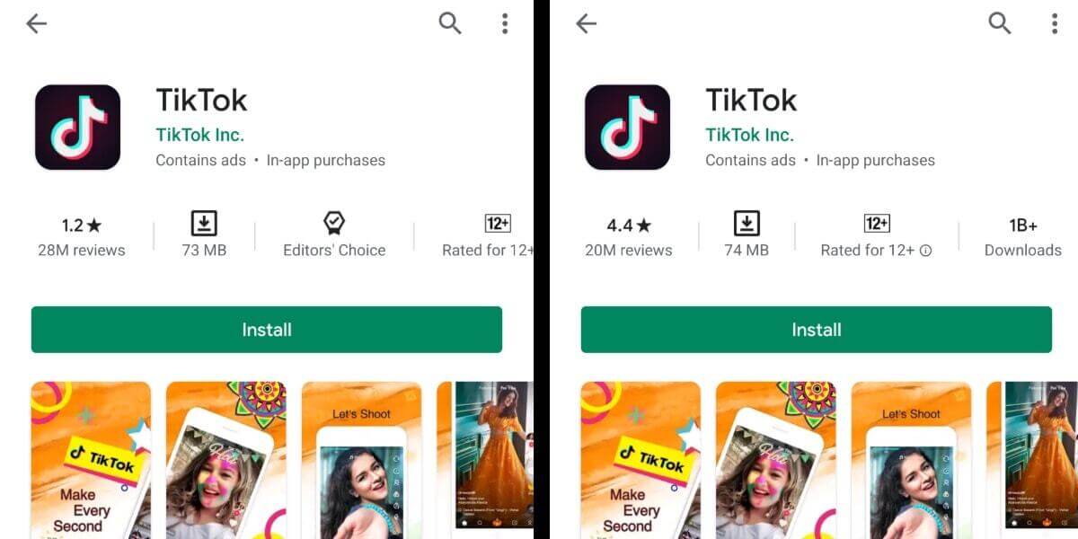 TikTok's Ratings Moved to 4.4 Stars in Google Play