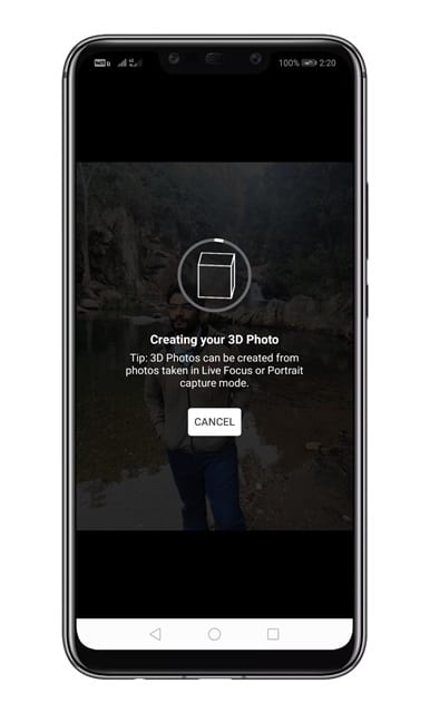 Wait until the app creates your 3D Photo
