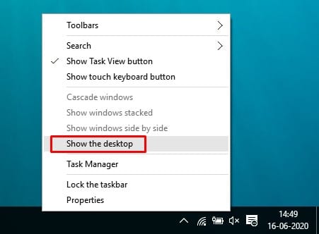 'Show the Desktop' option