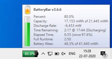 Hover the mouse on the battery bar to view more details