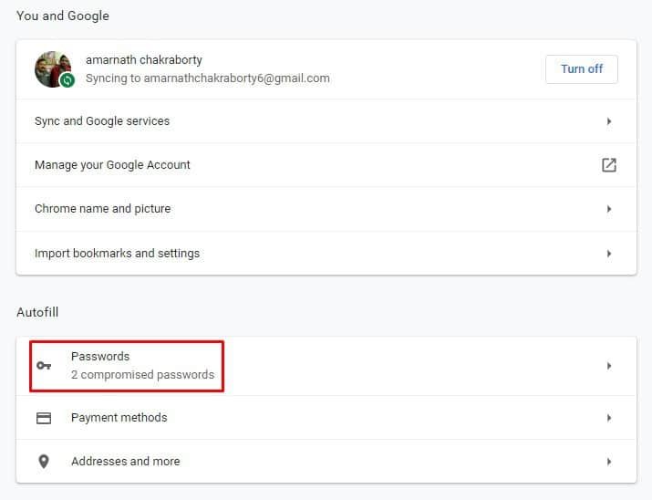 Click on the 'Passwords' option