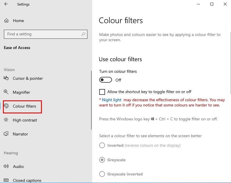 click on the 'Color Filters'