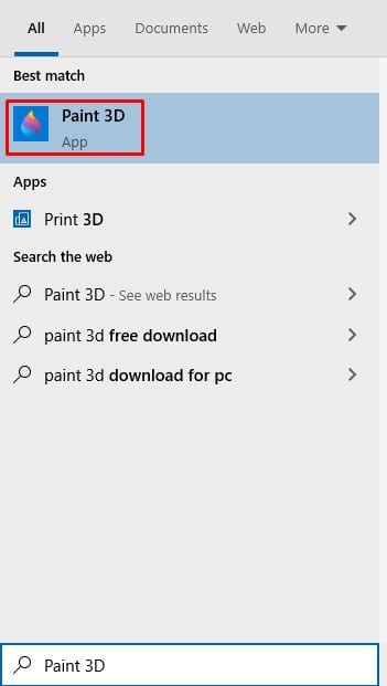  suche nach 'Paint 3D'