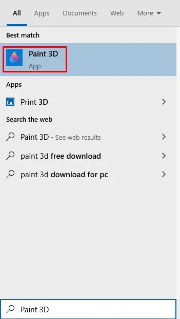 search for 'Paint 3D'