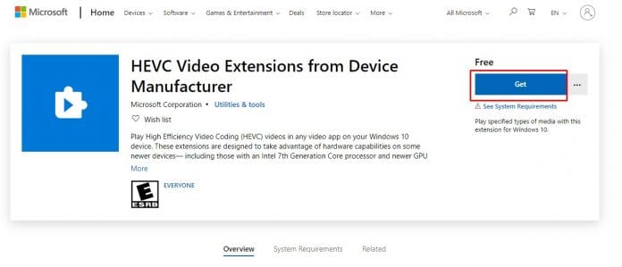 hevc video extensions windows 7