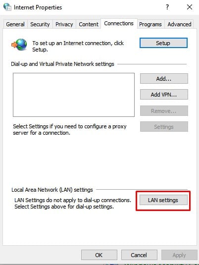 click on the 'LAN settings'