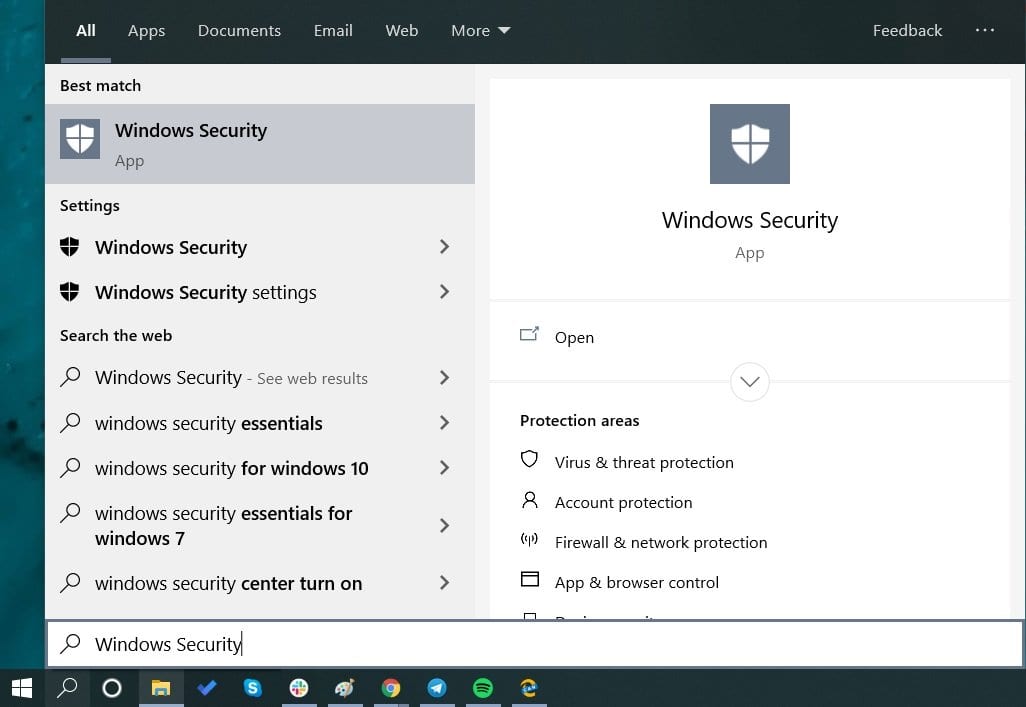 search for 'Windows security'