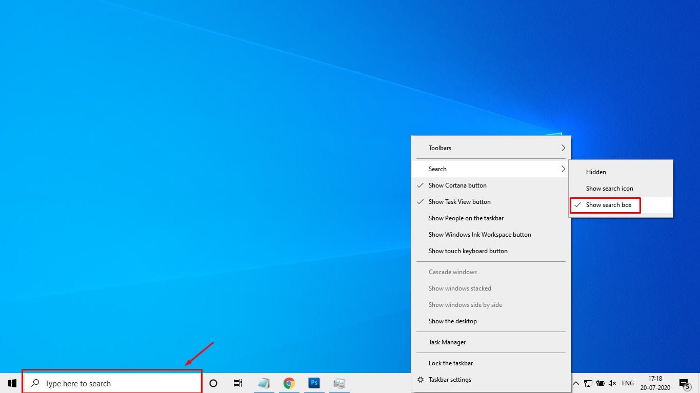 how to remove search bar from desktop