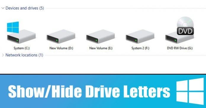 Show or Hide Drive Letters in Windows 10