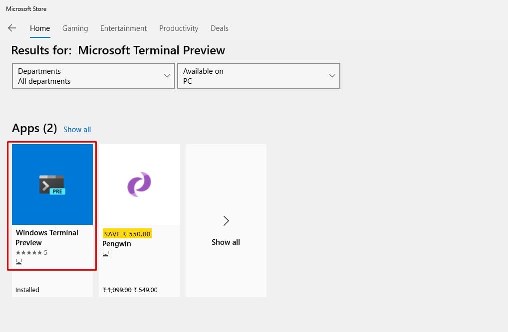search for 'Windows Terminal Preview'