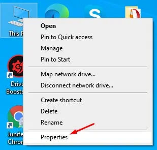 Right-click on 'My PC' and select 'Properties'