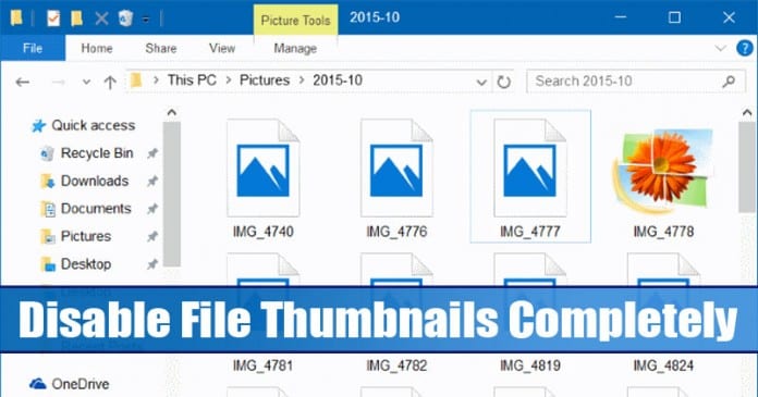 Disable File Thumbnails in Windows 10 Completely