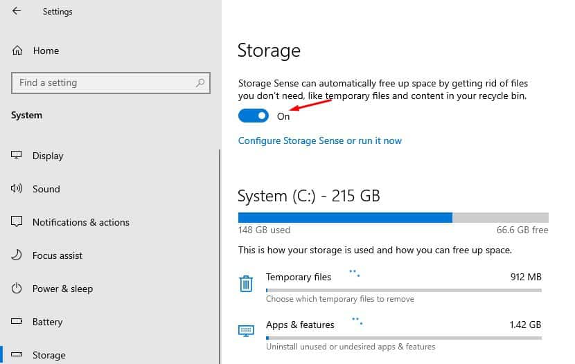 Povolit Storage Sense