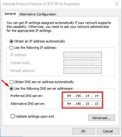 Enter the DNS Server Address