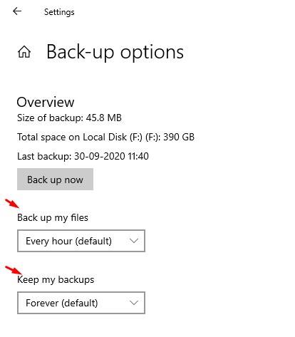 Select the backup time