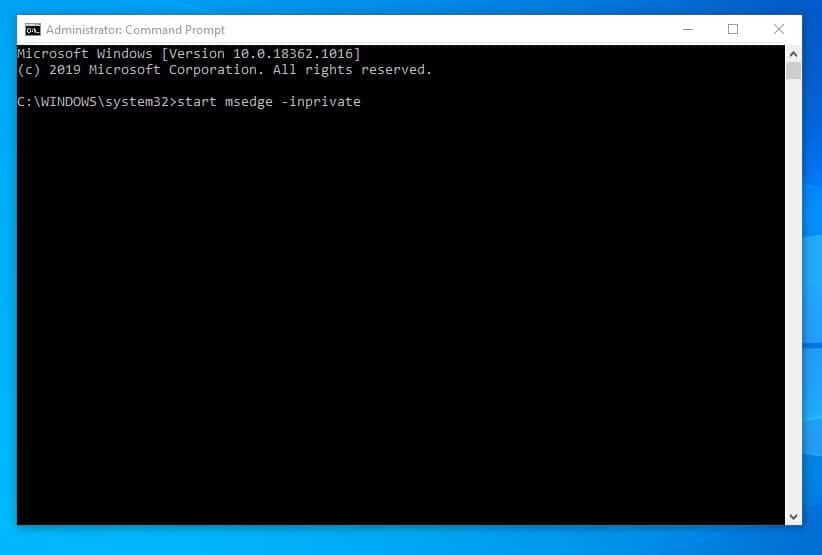 Execute the command - start msedge -inprivate to open website in inPrivate mode