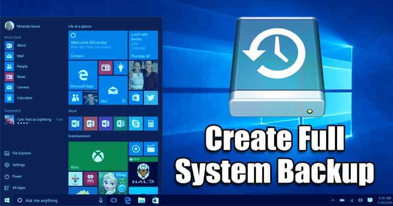 Create Full System Backup Windows 10