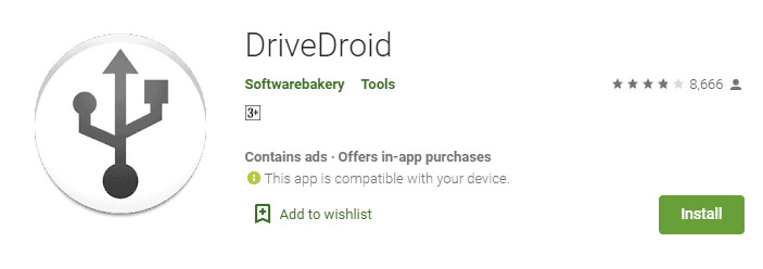 Install & run the Drivedroid app