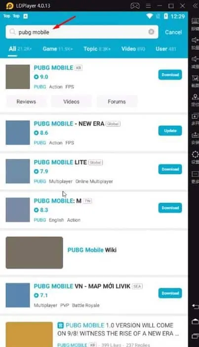 Search for PUBG Mobile
