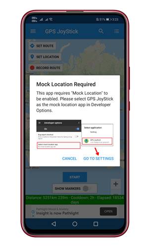 Enable the 'Mock Location'