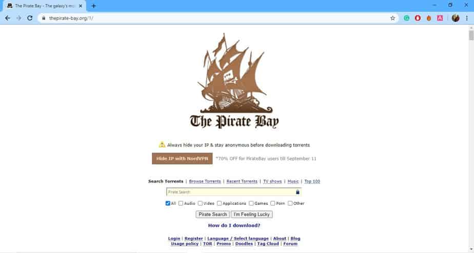 Visit The Pirate Bay website