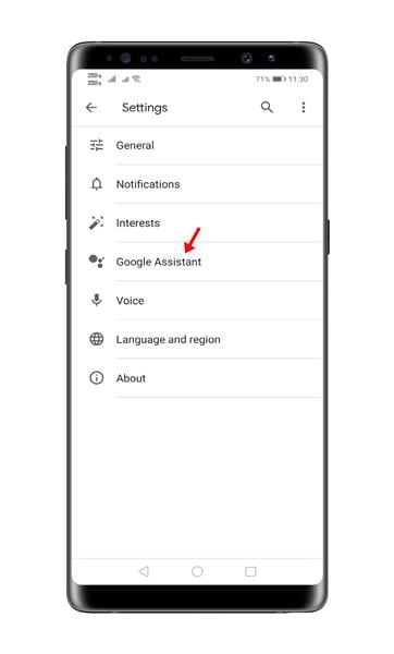 tap on the 'Google Assistant' option
