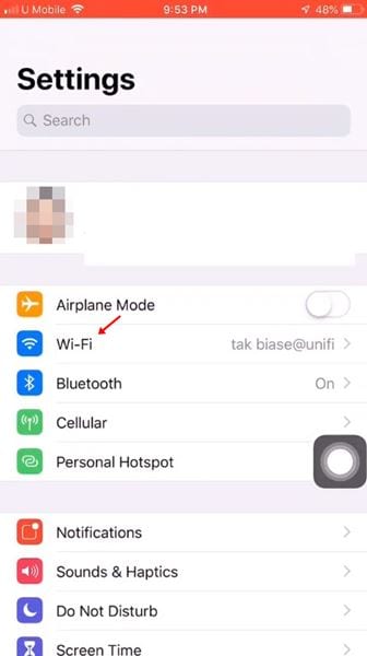 'Wi-Fi' seçeneğine dokunun