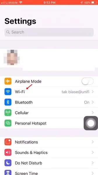 tap on the 'Wi-Fi' option