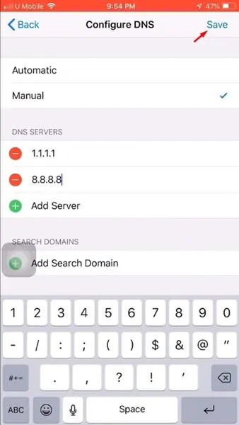 Add the DNS servers and save the settings