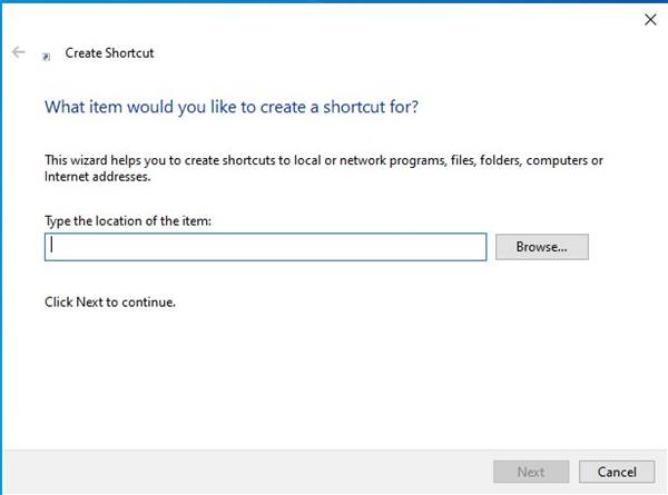 create shortcut Window