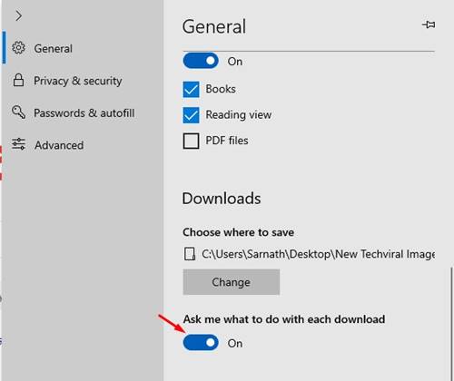 Enable the 'Ask me what to do with each download' option