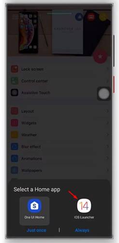 Definir 'iOS Launcher' como o iniciador padrão