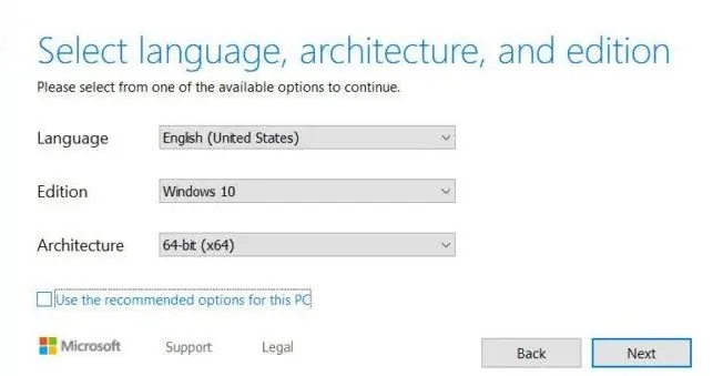 select the Language, Edition, Architecture