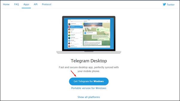 Click on 'Get Telegram for Windows'