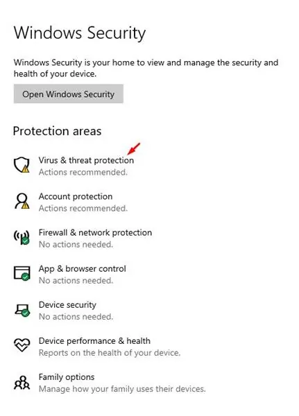 click on the 'Virus & Threat Protection'