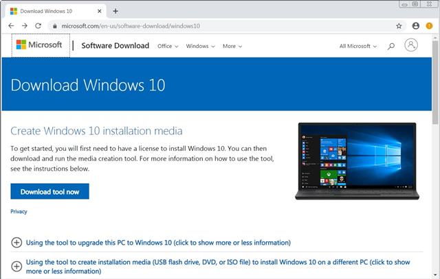 last ned Windows 10 medieopprettingsverktøyet