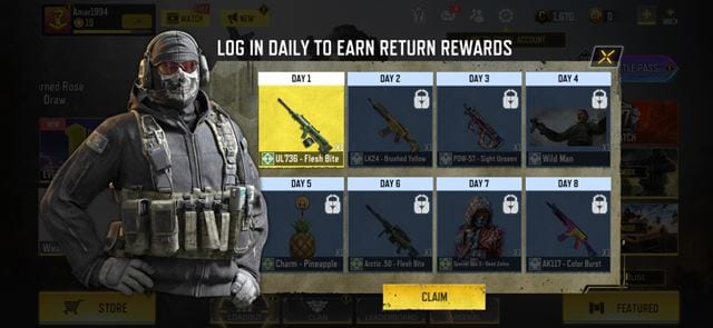 ta gratis vapenskinn i COD Mobile via Daily Login Calendar