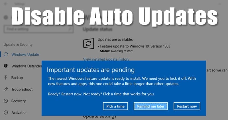 Disable Windows 10 Updates via Registry Editor
