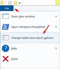 click on the 'File > Change Folder and search options'