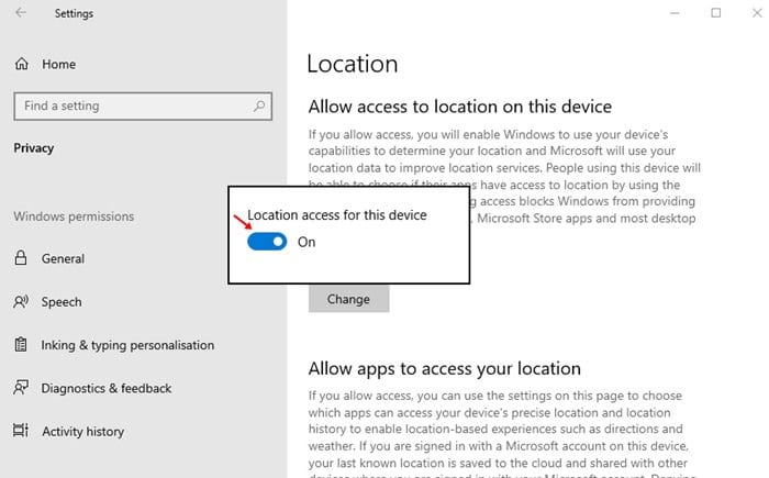 use the toggle button to disable the location service